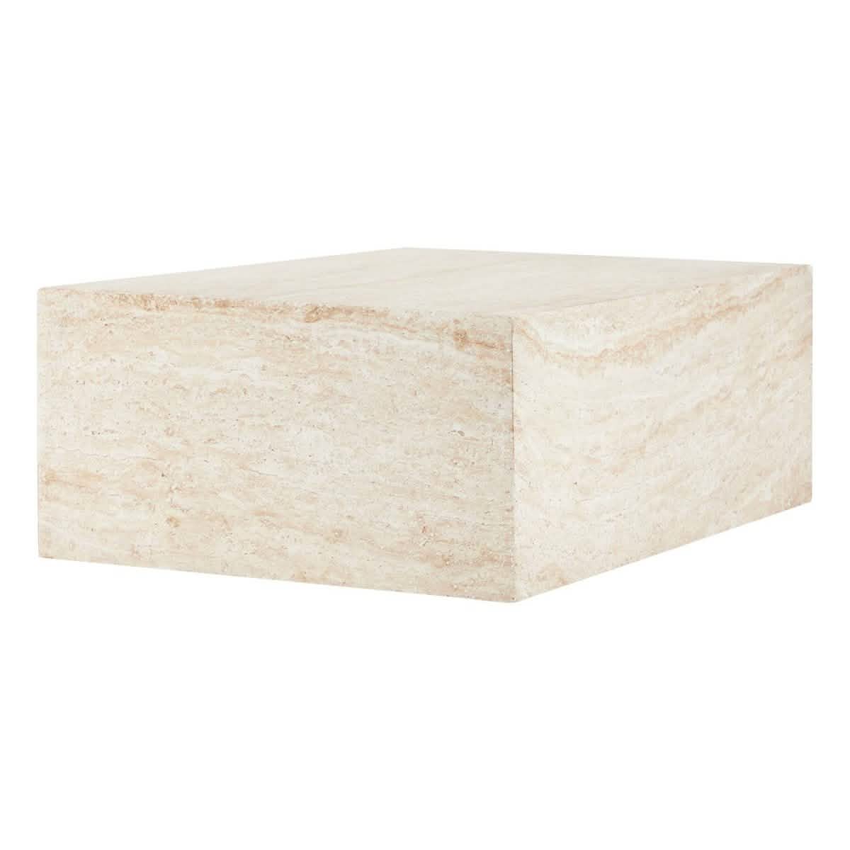 Maya Collection Fiberstone Outdoor/Indoor Rectangular Coffee Table in Travertine