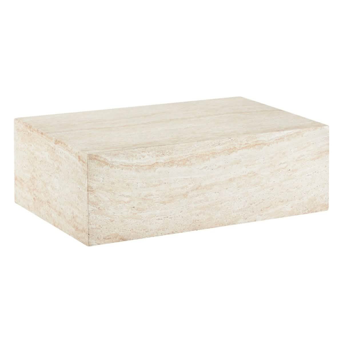 Maya Collection Fiberstone Outdoor/Indoor Rectangular Coffee Table in Travertine