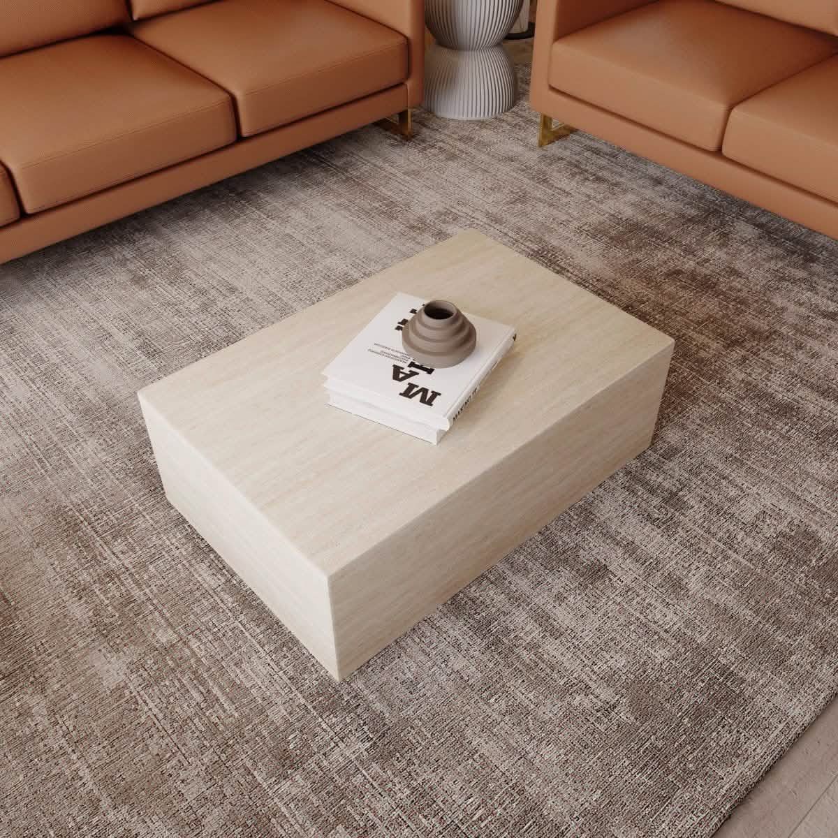 Maya Collection Fiberstone Outdoor/Indoor Rectangular Coffee Table in Travertine