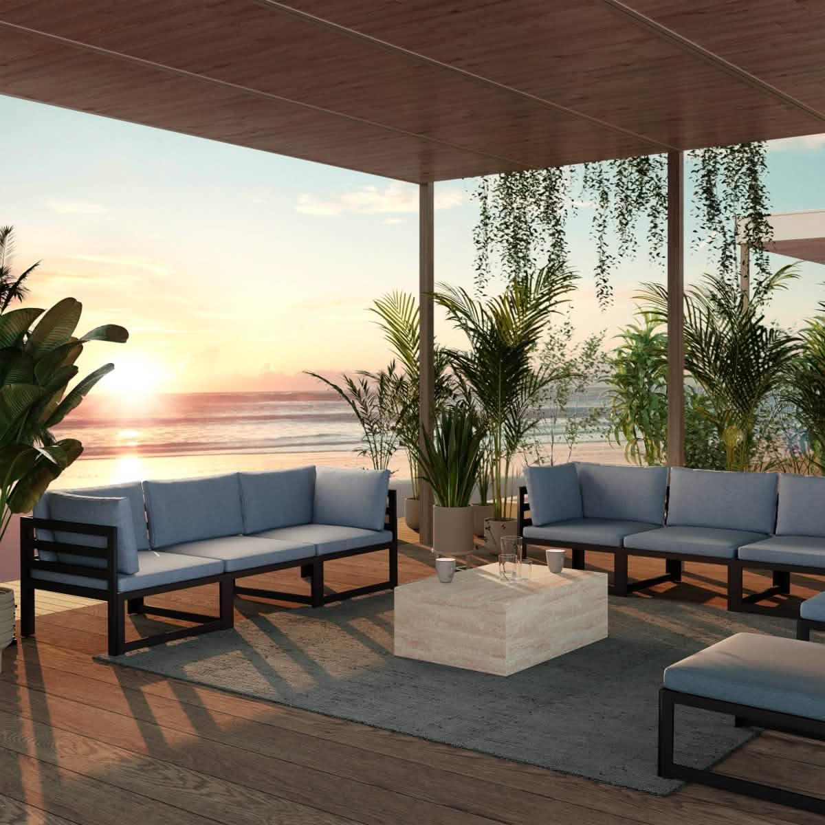 Maya Collection Fiberstone Outdoor/Indoor Rectangular Coffee Table in Travertine