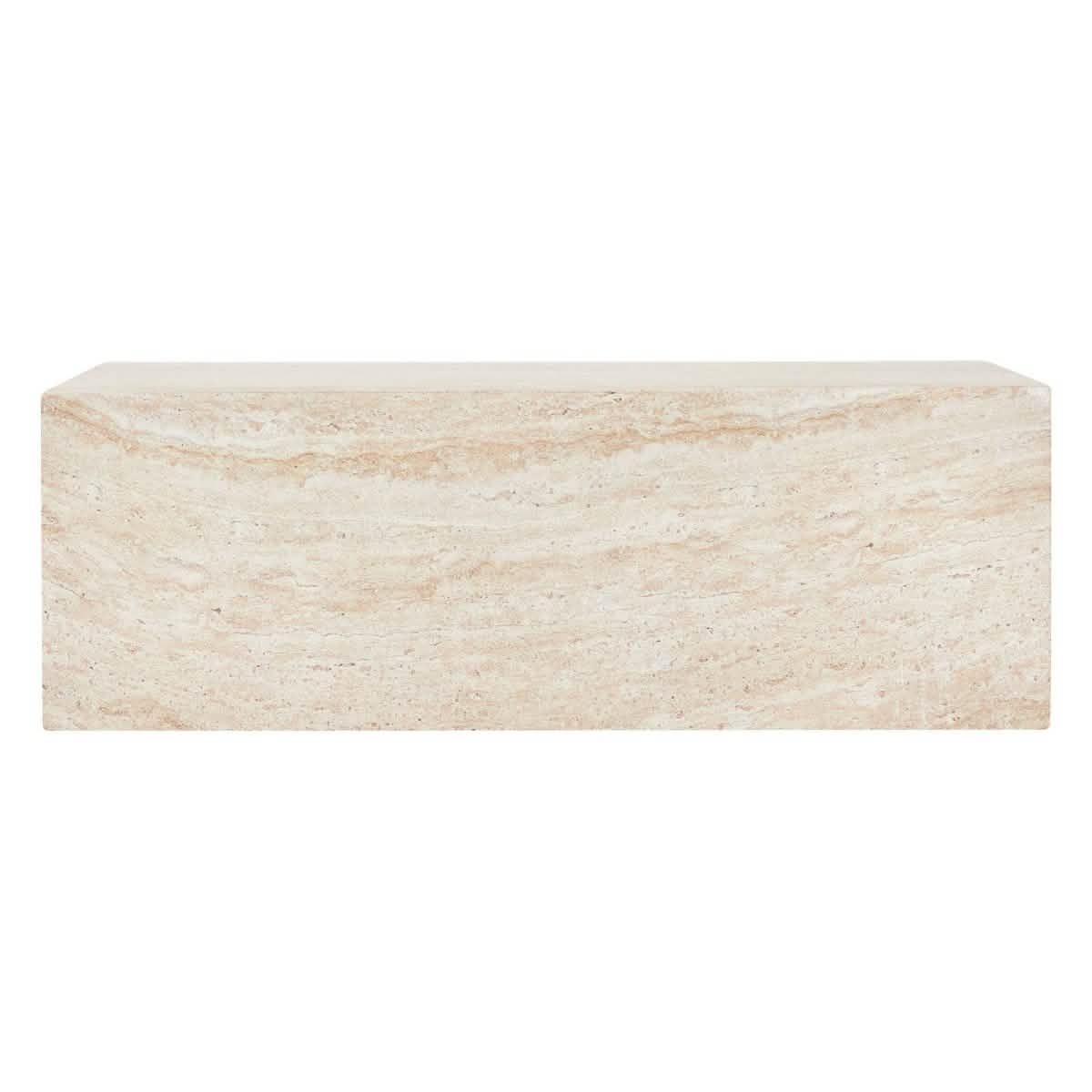 Maya Collection Fiberstone Outdoor/Indoor Rectangular Coffee Table in Travertine