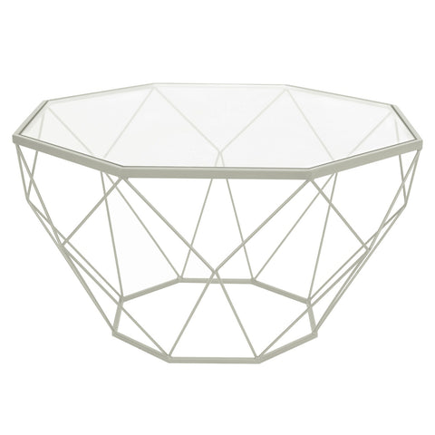 LeisureMod Malibu Modern Octagon Glass Top Coffee Table With Gold Metal Base