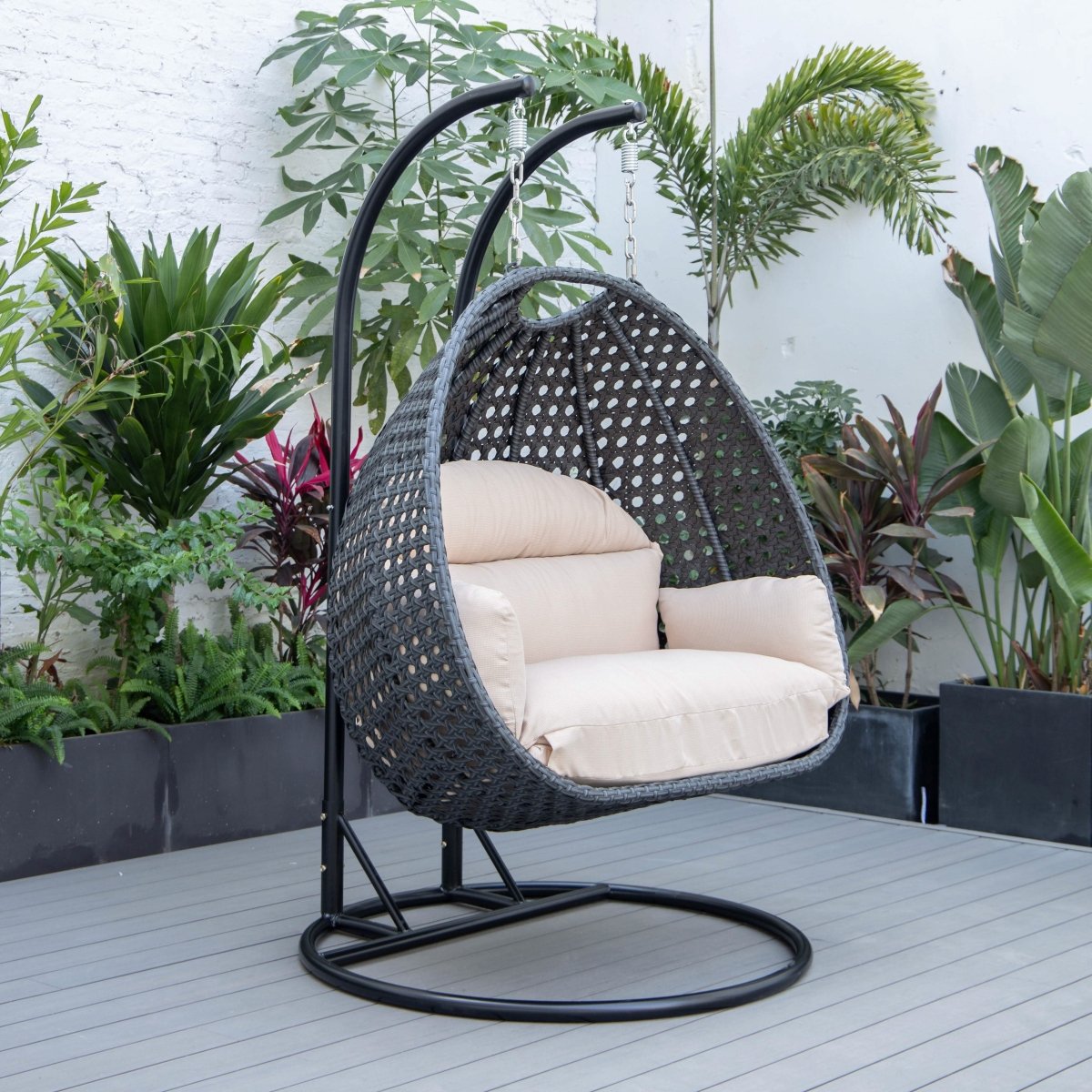Mendoza 2 - Person Wicker Hanging Egg Swing Chair with Removable Cushions and Iron Base