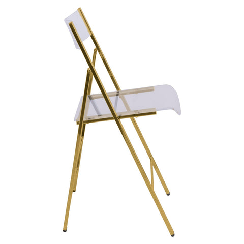 LeisureMod Menno Modern Acrylic Gold Base Folding Chair, Set of 4