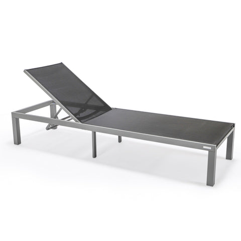 LeisureMod Marlin Patio Chaise Lounge Chair With Grey Aluminum Frame