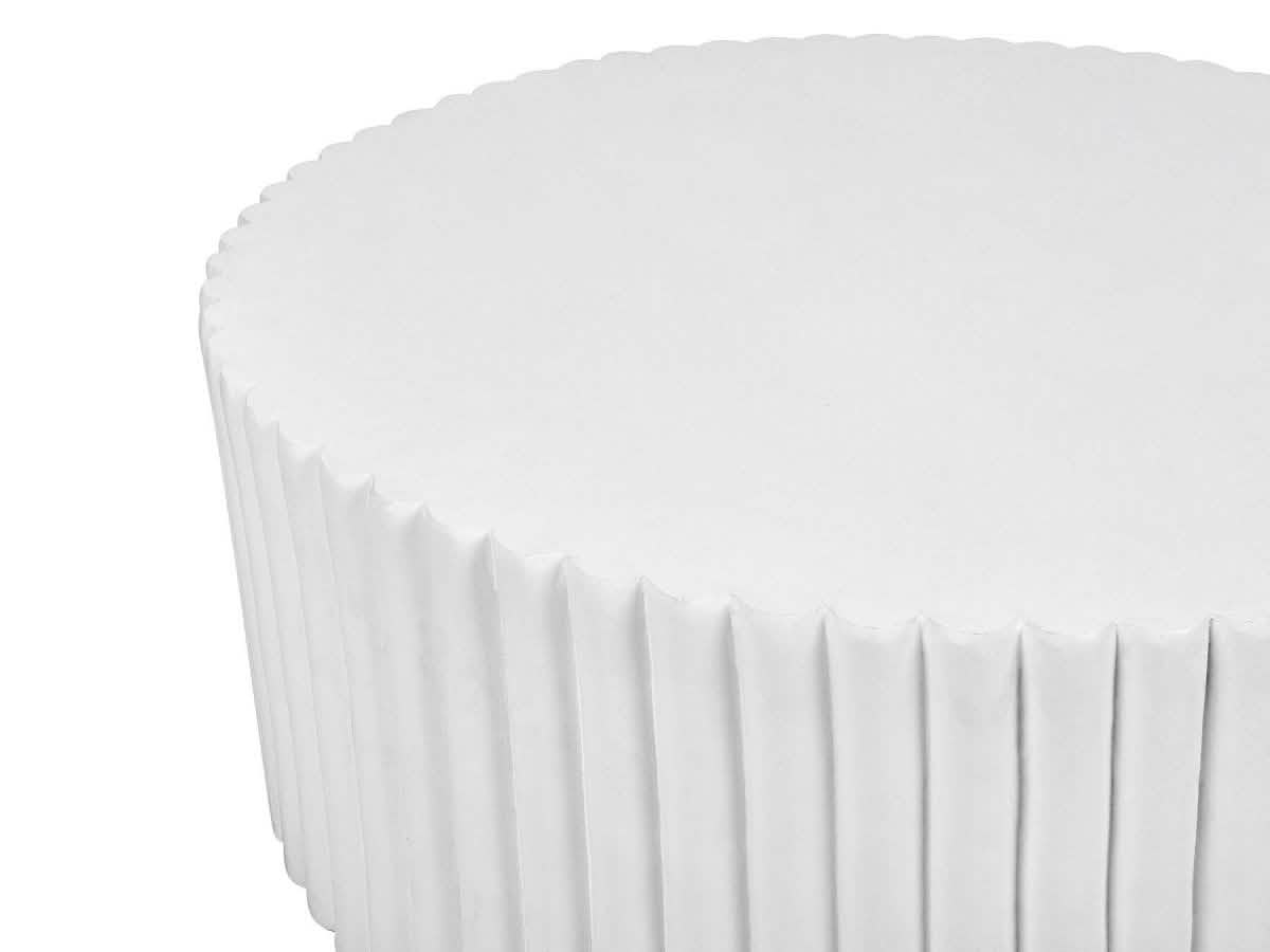 Milena 42" Round White Fiberstone Coffee Table with Fluted Base – Indoor/Outdoor