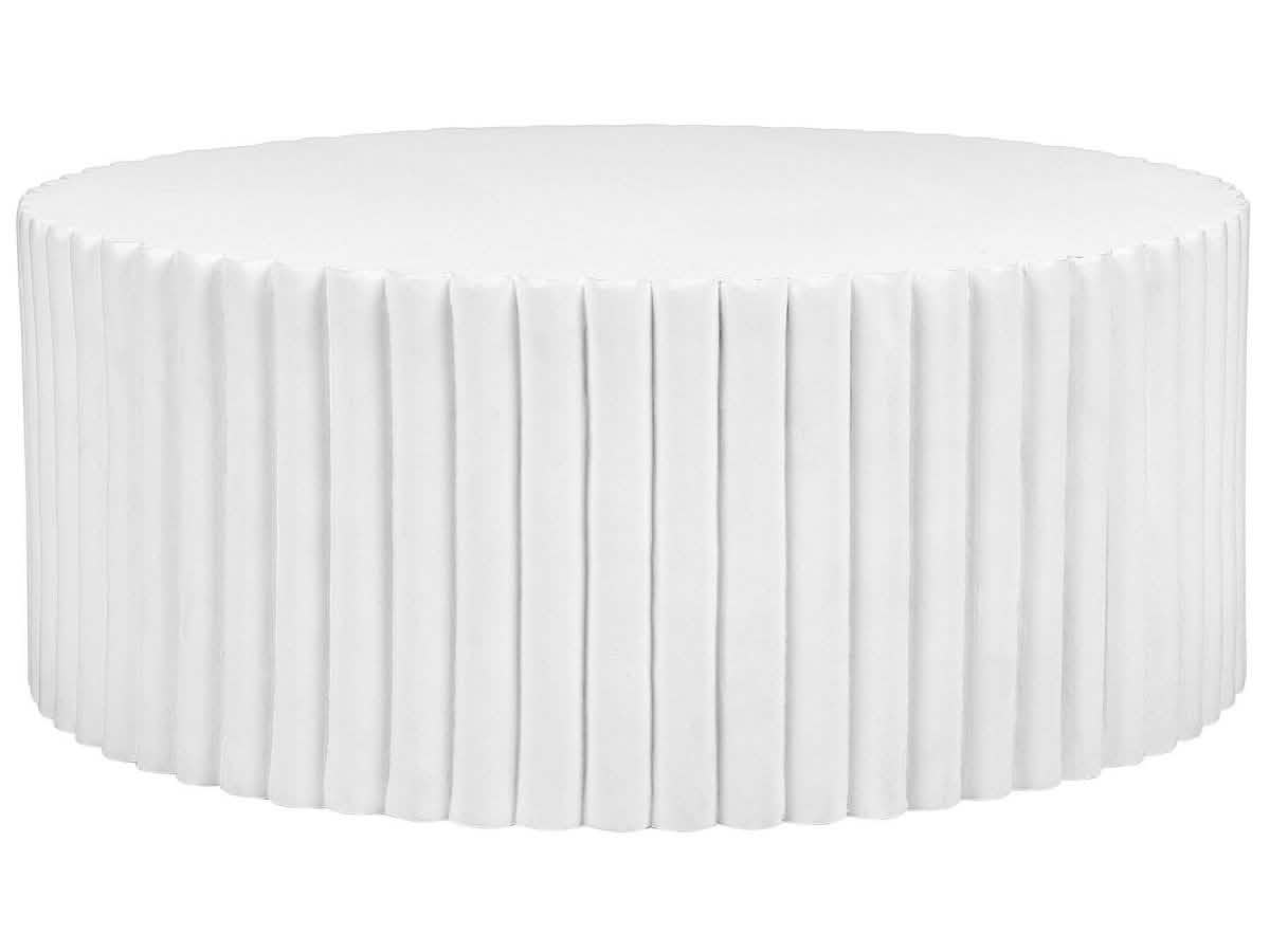 Milena 42" Round White Fiberstone Coffee Table with Fluted Base – Indoor/Outdoor