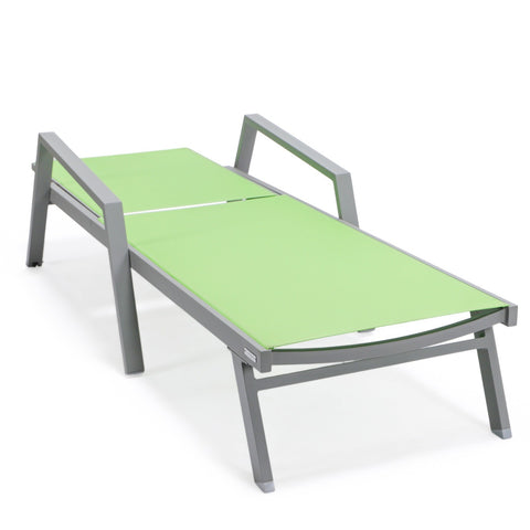 LeisureMod Marlin Patio Chaise Lounge Chair With Armrests in Grey Aluminum Frame