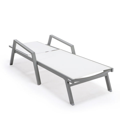LeisureMod Marlin Patio Chaise Lounge Chair With Armrests in Grey Aluminum Frame