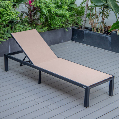 LeisureMod Marlin Patio Chaise Lounge Chair With Black Aluminum Frame