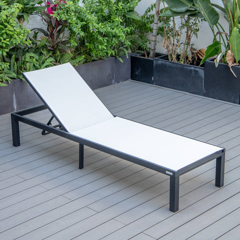 LeisureMod Marlin Patio Chaise Lounge Chair With Black Aluminum Frame