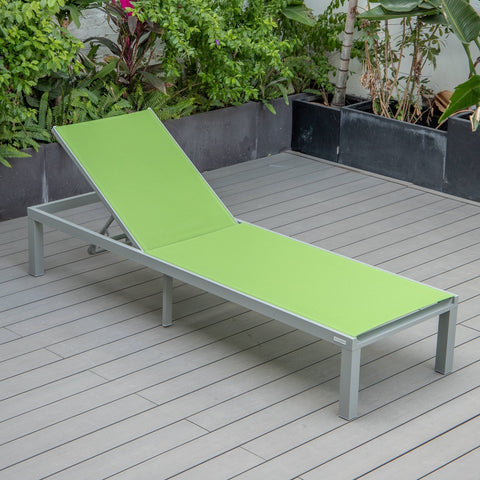 LeisureMod Marlin Patio Chaise Lounge Chair With Grey Aluminum Frame