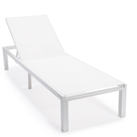 LeisureMod Marlin Patio Chaise Lounge Chair With White Aluminum Frame