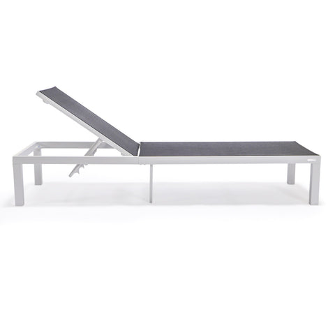 LeisureMod Marlin Modern White Aluminum Outdoor Patio Chaise Lounge Chair with Square Fire Pit Side Table