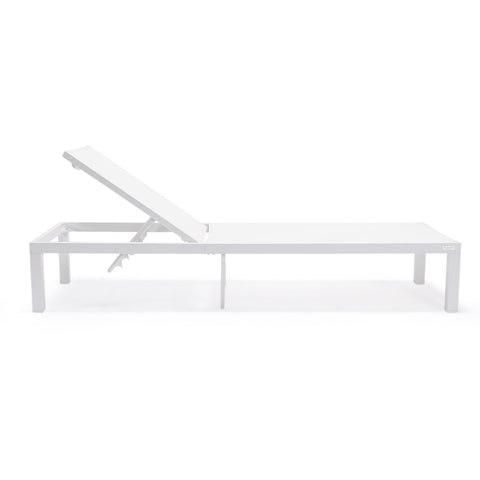 LeisureMod Marlin Modern White Aluminum Outdoor Patio Chaise Lounge Chair with Square Fire Pit Side Table