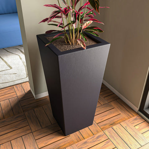 LeisureMod Orna Fiberstone and MgO Clay Planter Pot, Weather-Resistant Tapered Square Planter for Home and Garden