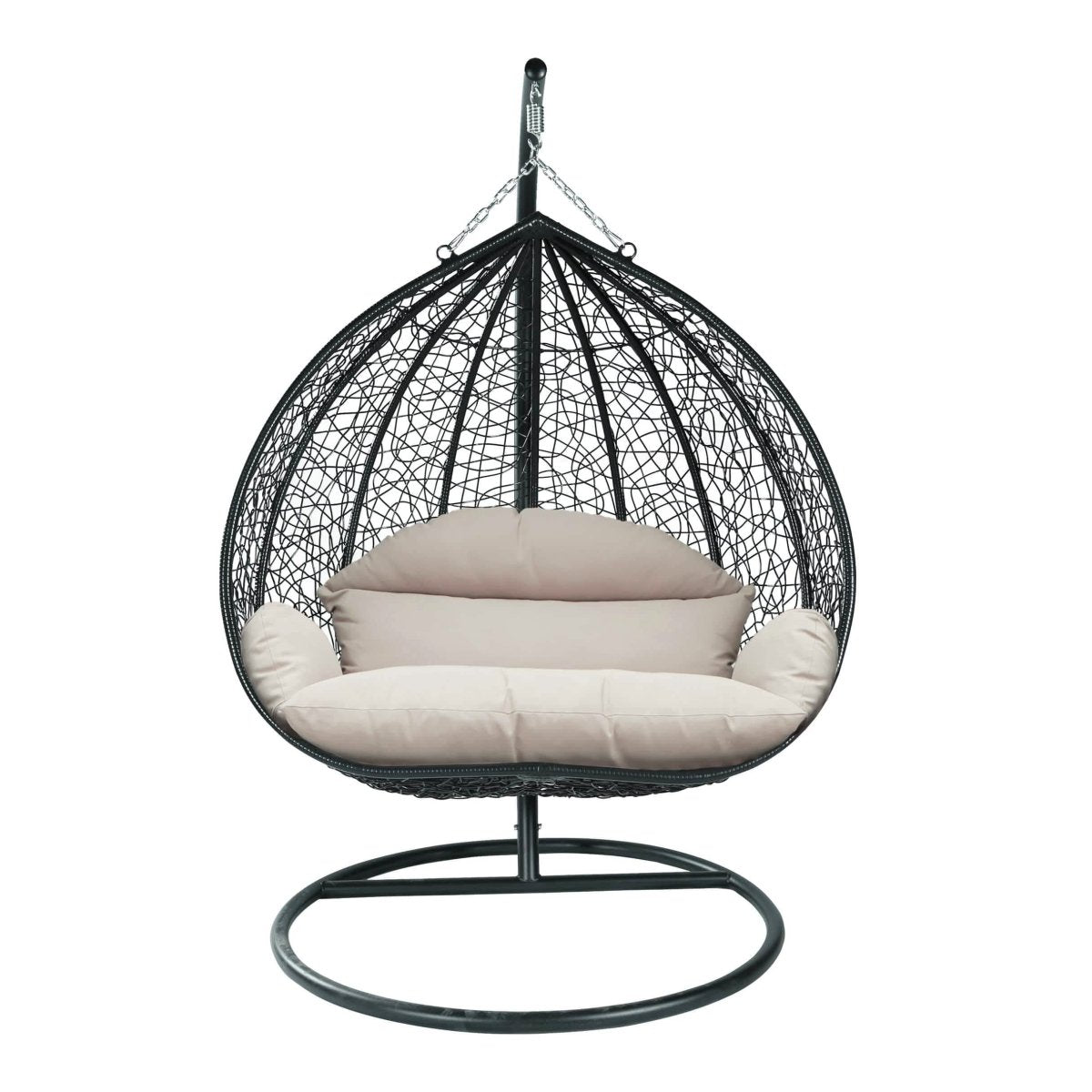 Recluse Modern Outdoor Egg Swing Chair Black/Brown/Grey Frame in Teardrop Design with ES57 Cushion