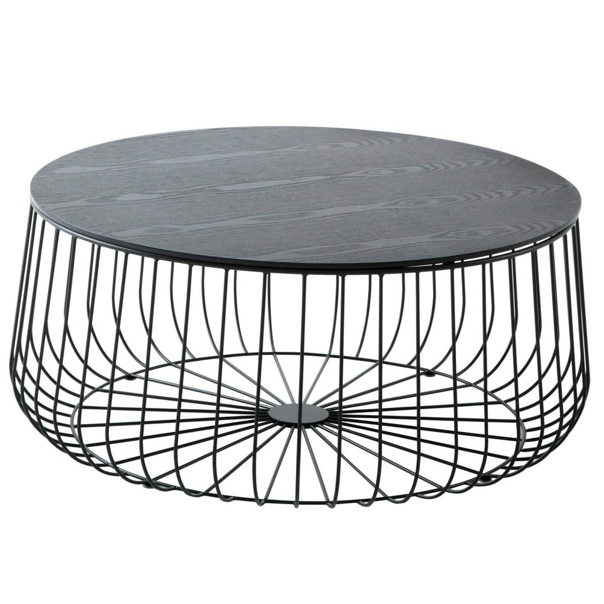 Runswick Round Coffee Table with MDF Tabletop Storage Space in Black Steel Base