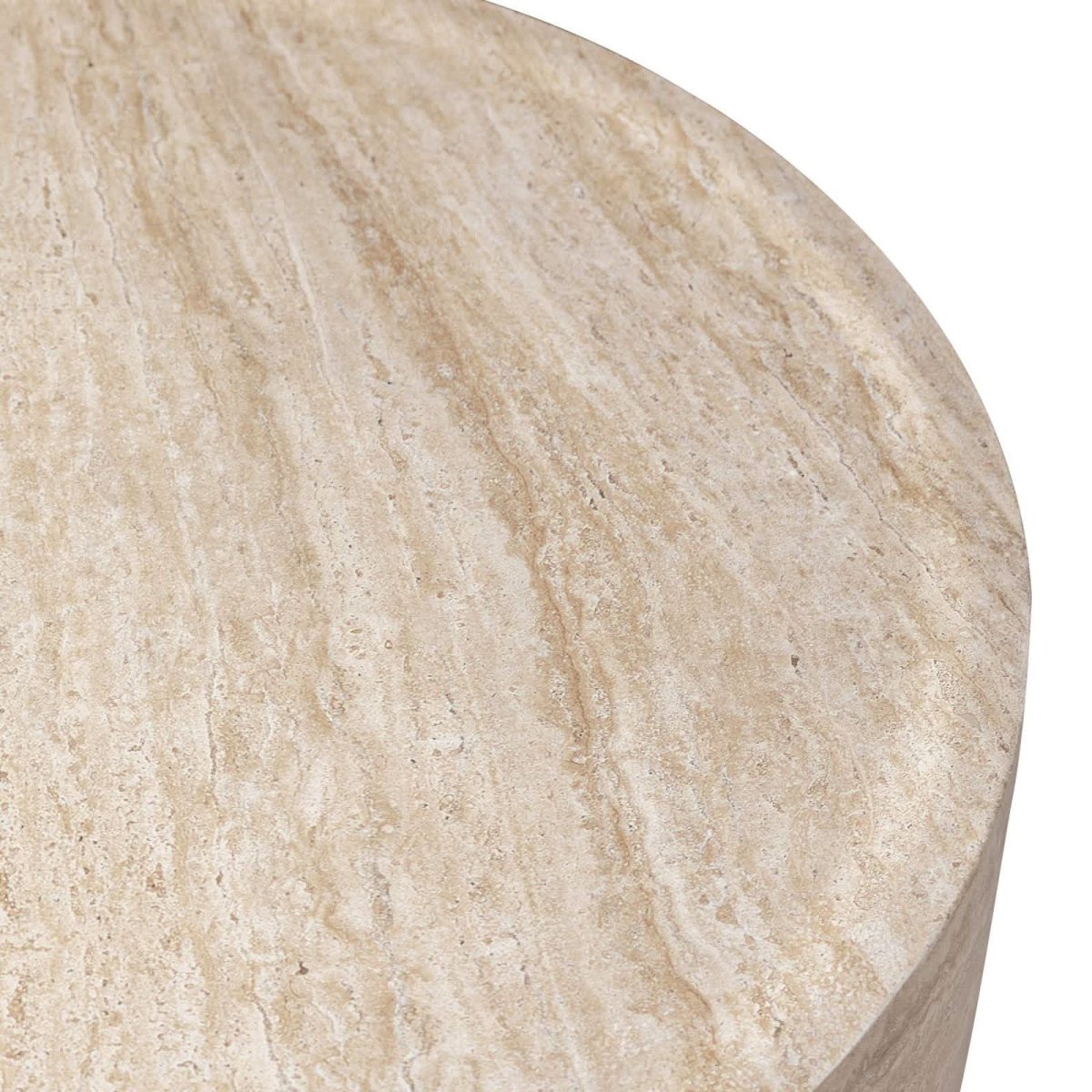 Sandy 32" Round Coffee Table, Travertine Finish, Fiberstone, Indoor/Outdoor