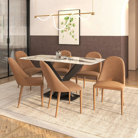 LeisureMod Seville Modern Dining Chair Upholstered Leather with Metal Legs