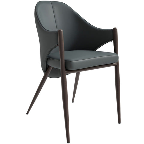 LeisureMod Sante Upholstered PU Leather Dining Chair, Mid-Century Modern Accent Armchair with Metal Legs for Kitchen and Dining Room