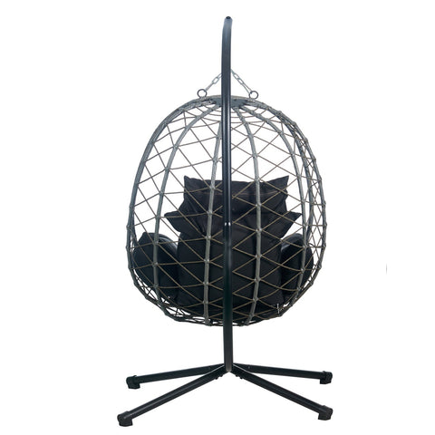 Leisuremod Summit Modern Outdoor Single Person Egg Swing Chair in Grey Steel Frame With Removable Cushions