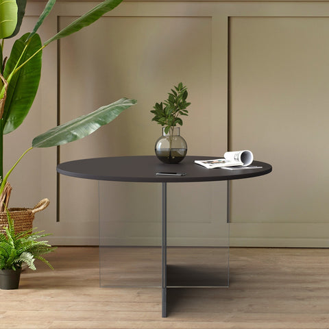 LeisureMod Valore Series Modern Side Table with Round Tabletop and Sturdy Acrylic Cross Base for Living Room and Bedroom