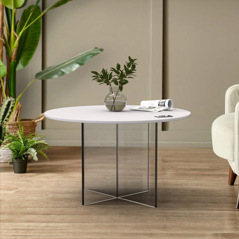 LeisureMod Valore Series Modern Side Table with Round Tabletop and Sturdy Acrylic Cross Base for Living Room and Bedroom