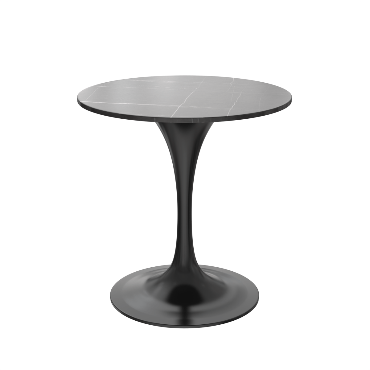 Verve Round Dining Table with MDF/Sintered Stone/Resin Tabletop in Black Stainless Steel Pedestal Base