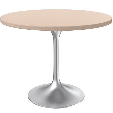 LeisureMod Verve 36" Dining Table, Mid-Century Modern Round Dining Table with MDF Top and Brushed Chrome Pedestal Base for Dining Room and Kitchen