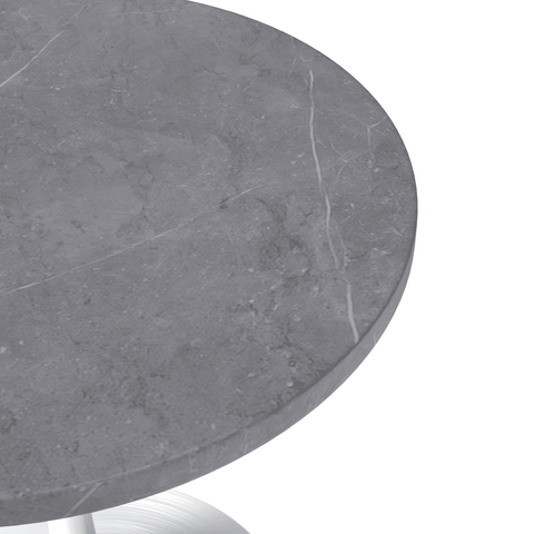 LeisureMod Verve Modern Dining Table 27" Round Sintered Stone Tabletop and White Stainless Steel Pedestal Base