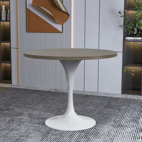 LeisureMod Verve Modern Round Dining Table with 36" MDF Tabletop and White Steel Pedestal Base