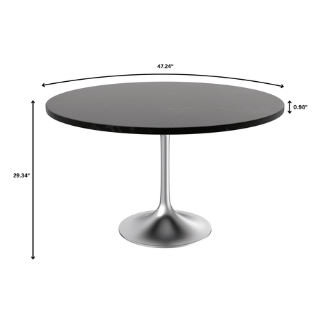 LeisureMod Verve 48" Dining Table, Mid-Century Modern Round Dining Table with MDF Top and Brushed Chrome Pedestal Base for Dining Room and Kitchen