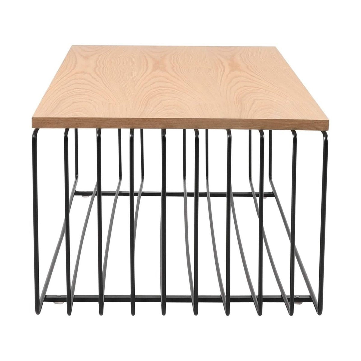 Walden Rectangular Coffee Table with Ash Wood Tabletop in Black Steel Frame