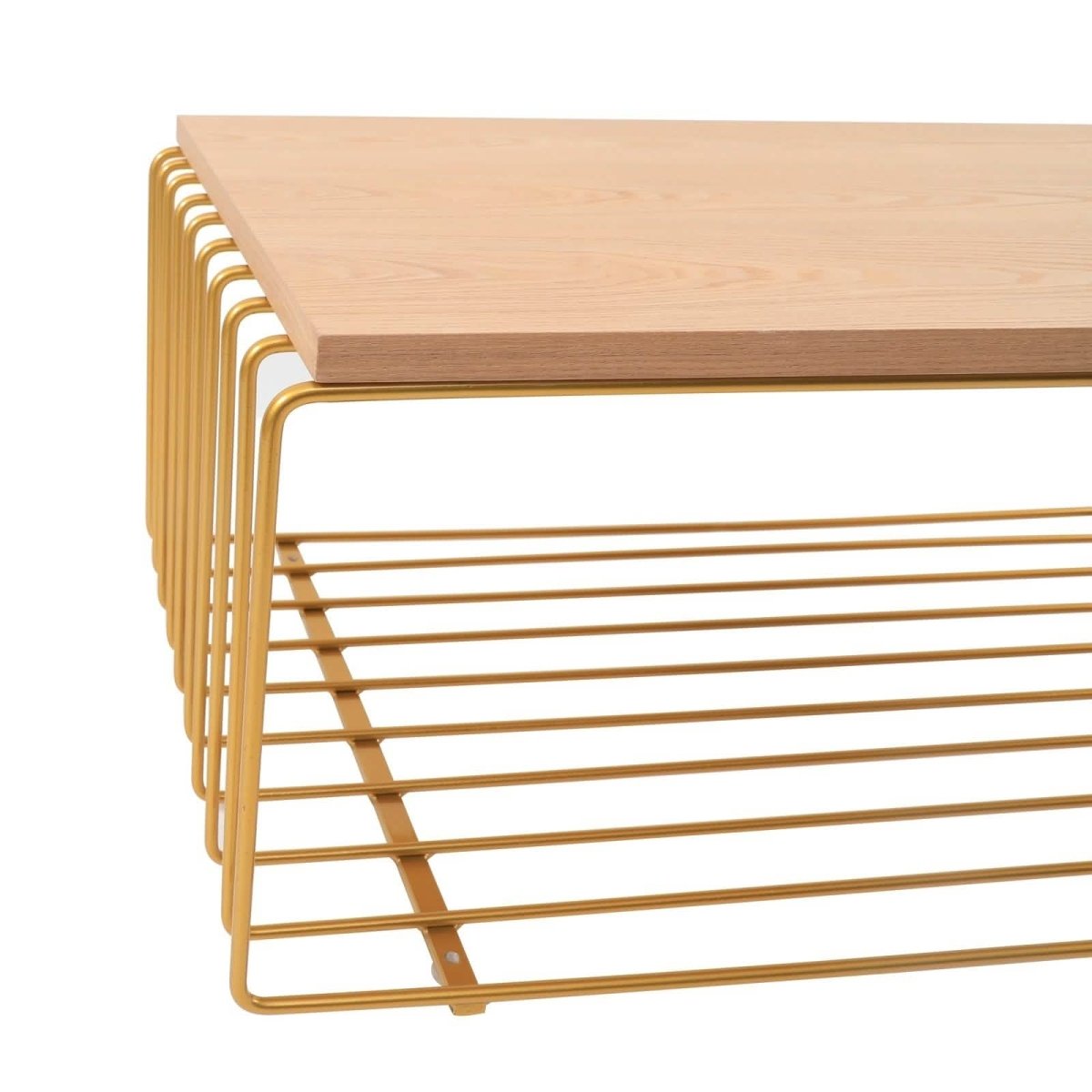 Walden Rectangular Coffee Table with Ash Wood Tabletop in Black Steel Frame