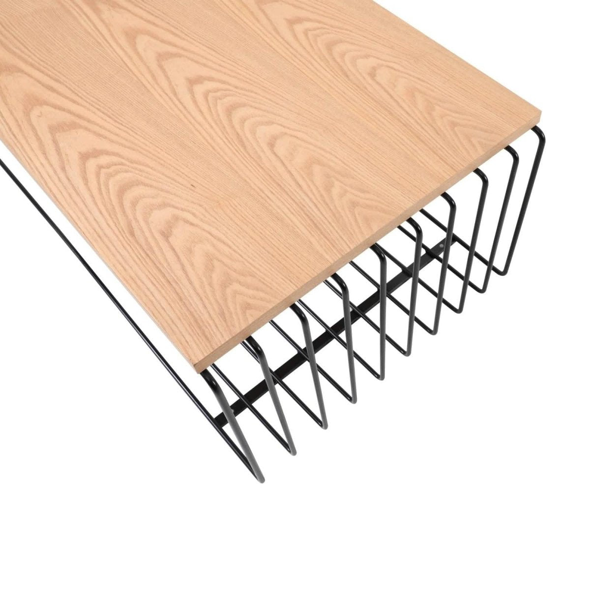 Walden Rectangular Coffee Table with Ash Wood Tabletop in Black Steel Frame