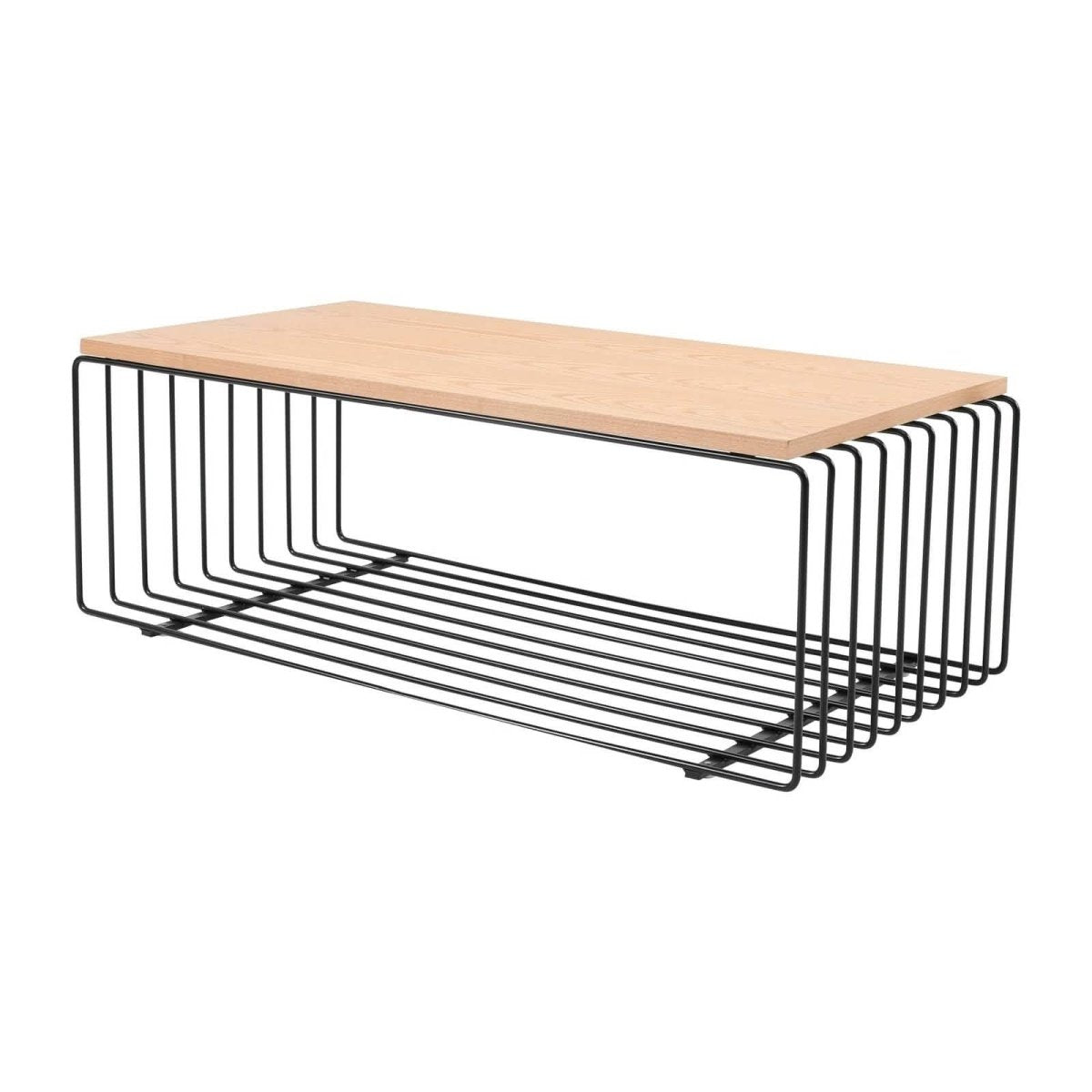 Walden Rectangular Coffee Table with Ash Wood Tabletop in Black Steel Frame