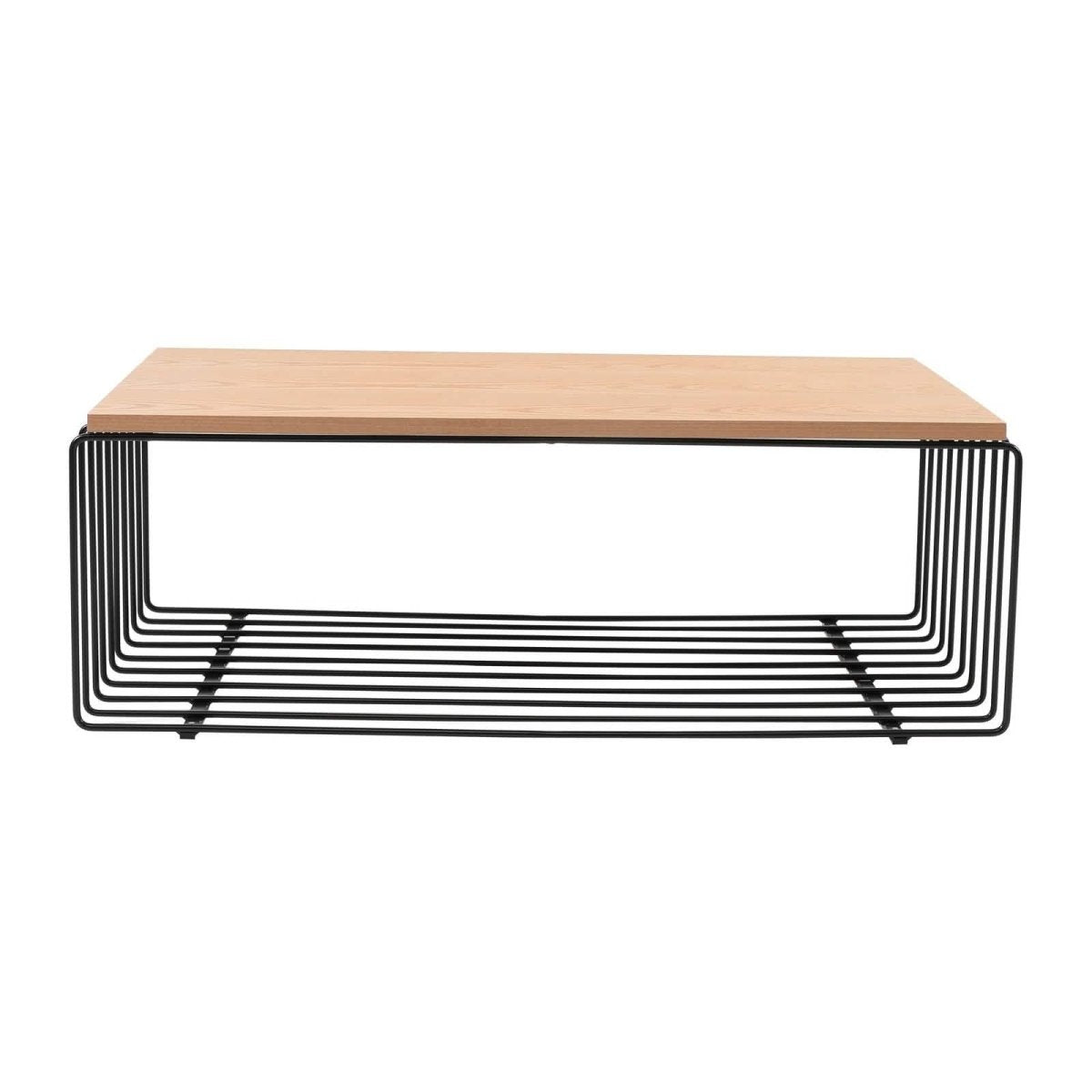 Walden Rectangular Coffee Table with Ash Wood Tabletop in Black Steel Frame