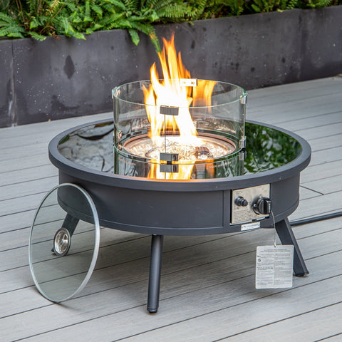 Leisuremod Walbrooke Modern Outdoor Round Fire Pit Table with Powder-Coated Aliuminum Frame