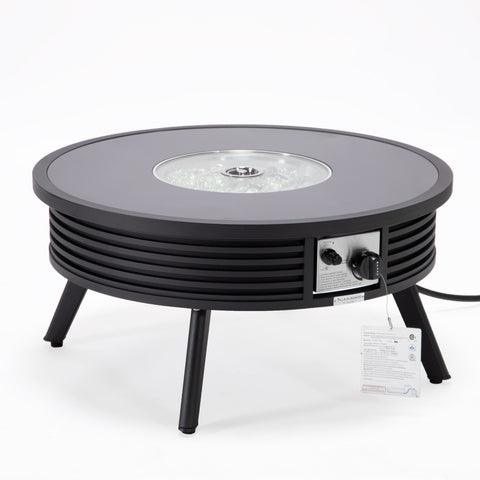 Leisuremod Walbrooke Modern Outdoor Round Fire Pit Table with Powder-Coated Aliuminum Frame and Slats Design