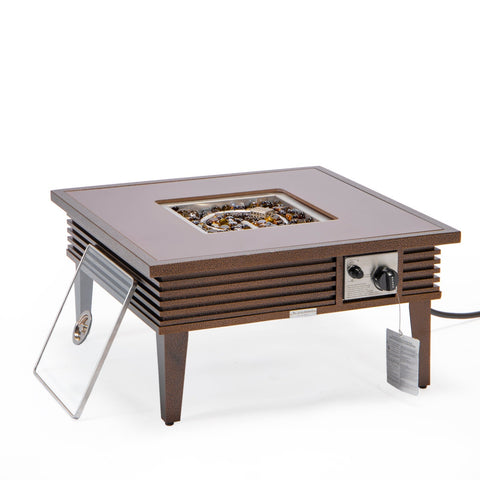Leisuremod Walbrooke Modern Outdoor Square Fire Pit Table with Powder-Coated Aliuminum Frame and Slats Design