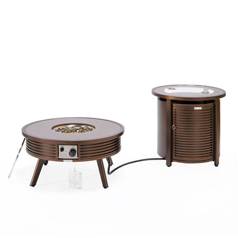 LeisureMod Walbrooke Outdoor Patio Round Fire Pit and Tank Holder with Slats Design