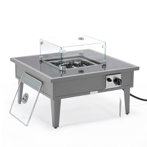 Leisuremod Walbrooke Modern Outdoor Square Fire Pit Table with Powder-Coated Aliuminum Frame