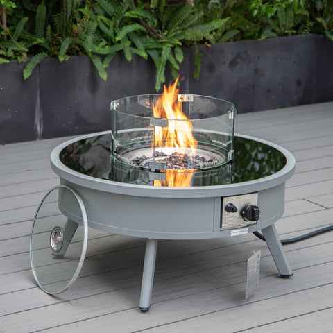 LeisureMod Walbrooke Outdoor Patio Round Fire Pit and Tank Holder