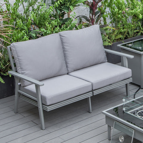 Leisuremod Walbrooke Modern Outdoor Patio Loveseat with Grey Aluminum Frame and Removable Cushions