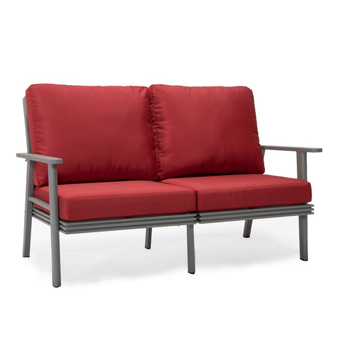 Leisuremod Walbrooke Modern Outdoor Patio Loveseat with Grey Aluminum Frame and Removable Cushions