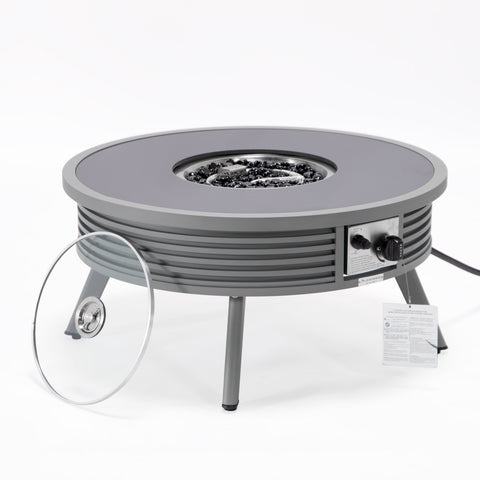 Leisuremod Walbrooke Modern Outdoor Round Fire Pit Table with Powder-Coated Aliuminum Frame and Slats Design