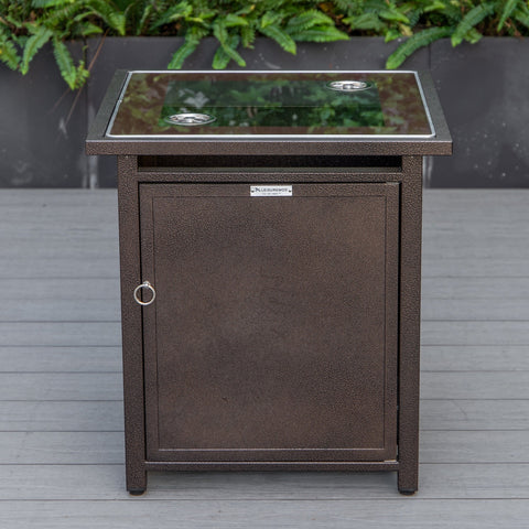 LeisureMod Walbrooke Modern Square Tank Holder Table with Tempered Glass Top and Powder Coated Aluminum