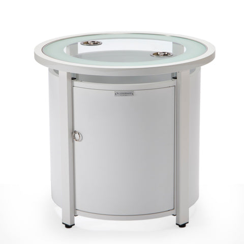 LeisureMod Walbrooke Modern Round Tank Holder Table with Tempered Glass Top and Powder Coated Aluminum