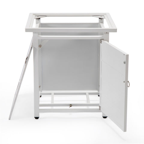 LeisureMod Walbrooke Modern Square Tank Holder Table with Tempered Glass Top and Powder Coated Aluminum Slats